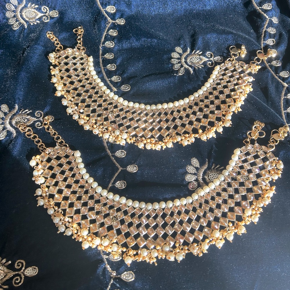 Pair of Gold Jeweled Bridal/Wedding/Party Anklets